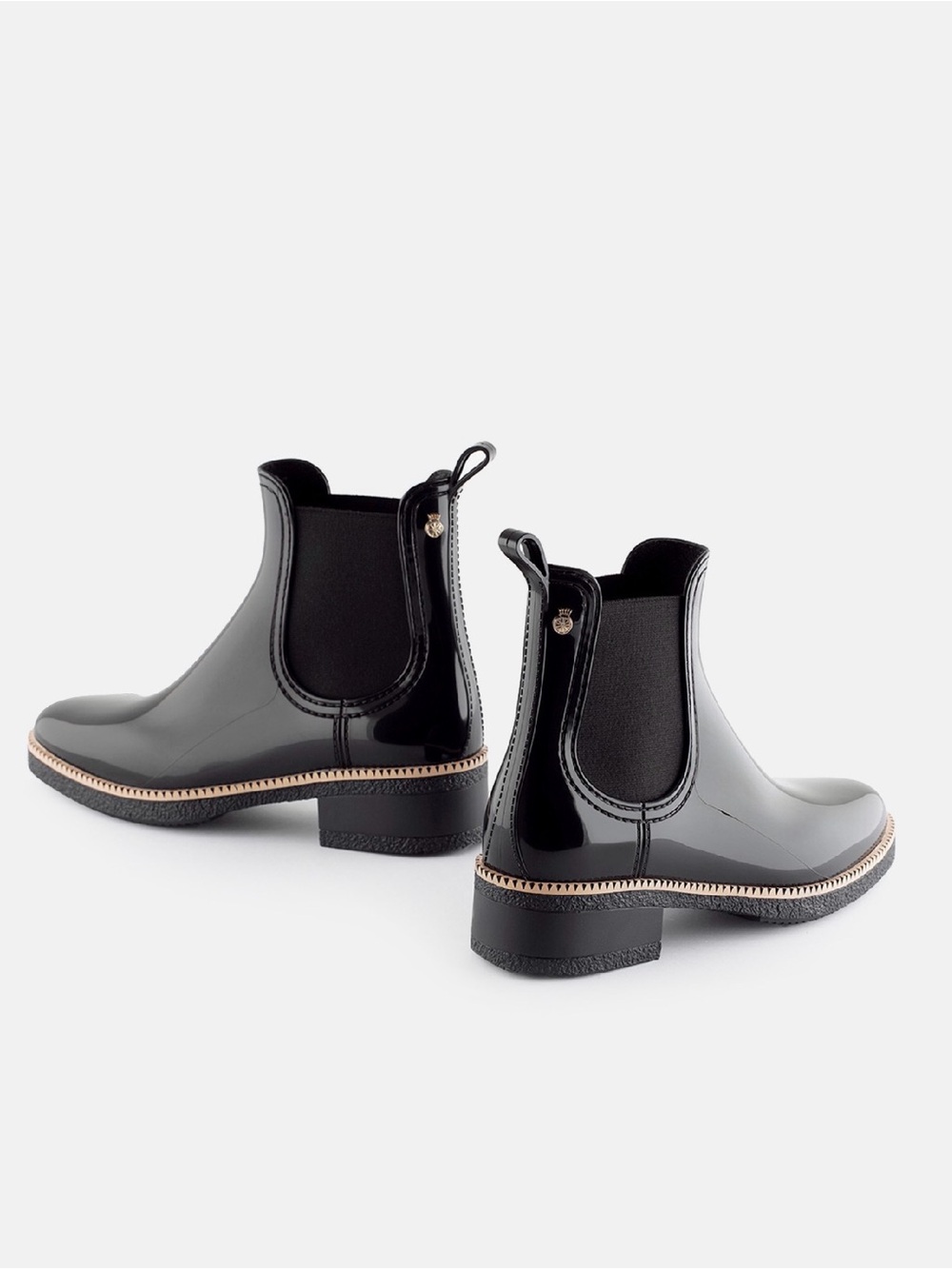 NWT Lemon Jelly Ava Black Gold Vegan Chelsea Rain Boots EU 40
